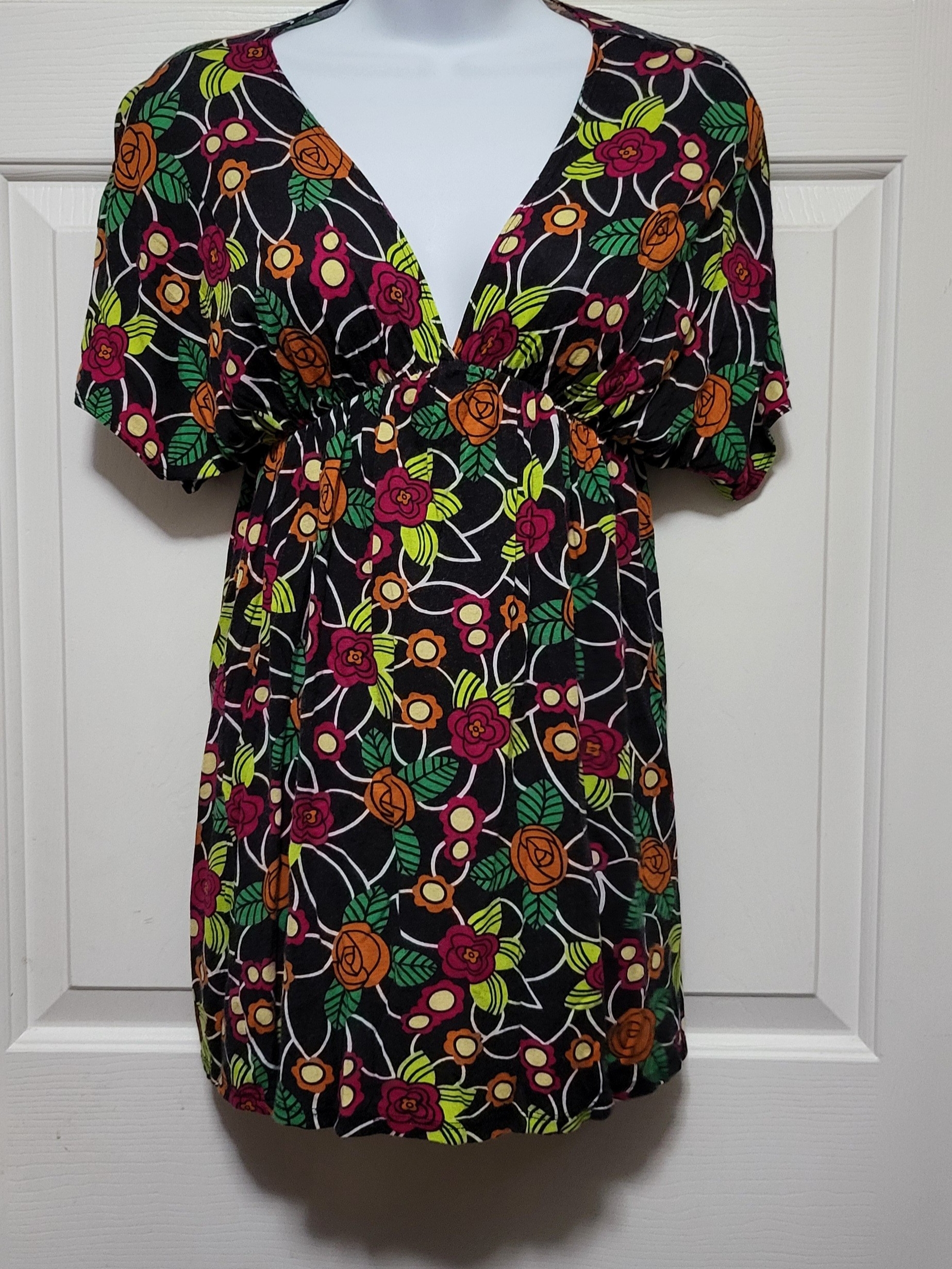 Velvet Torch Black Floral Empire V-Neck Mini Dress